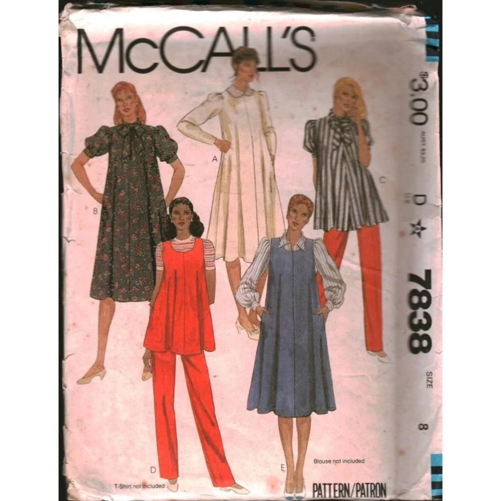Vintage McCall's 7838 Maternity Dress Blouse Jumper Top Pants Sewing Pattern 8